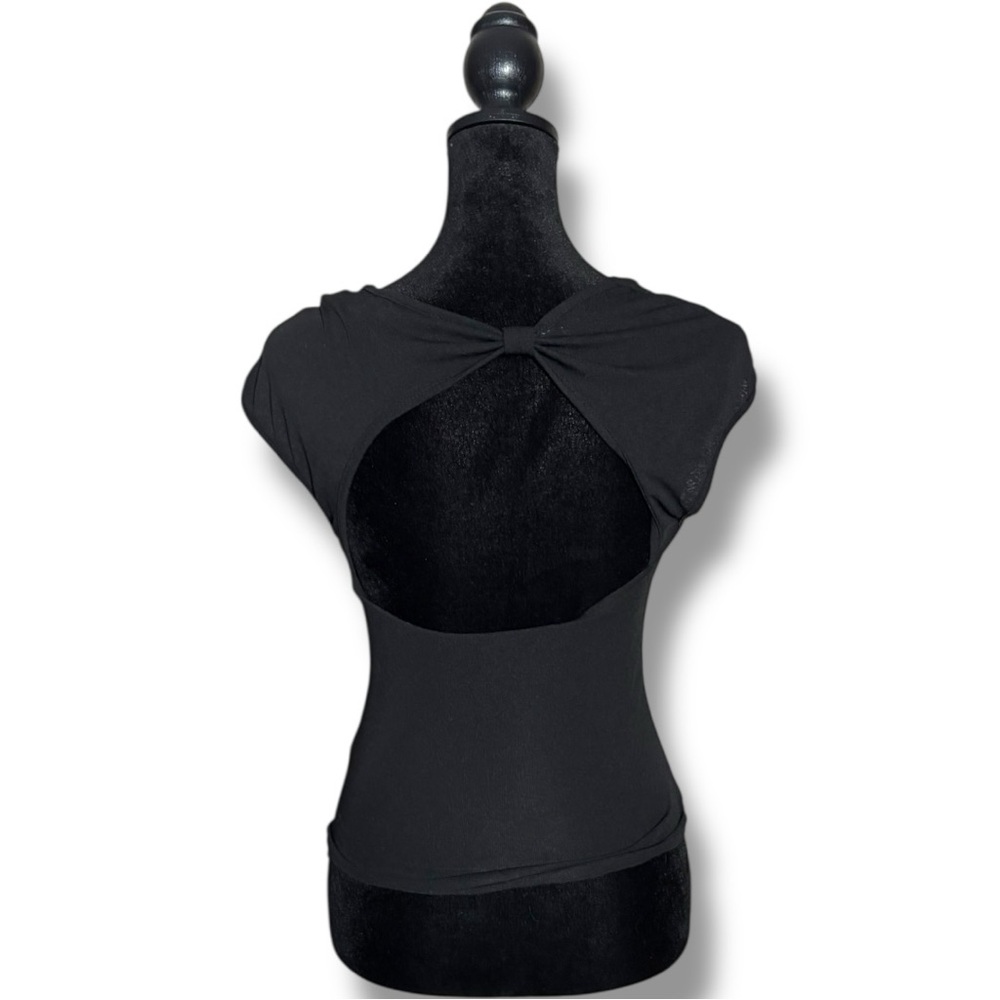 Unbranded Chic Black Cutout Back Slim Fitting Stretchy Short Sleeve Top - Picture 3 of 10